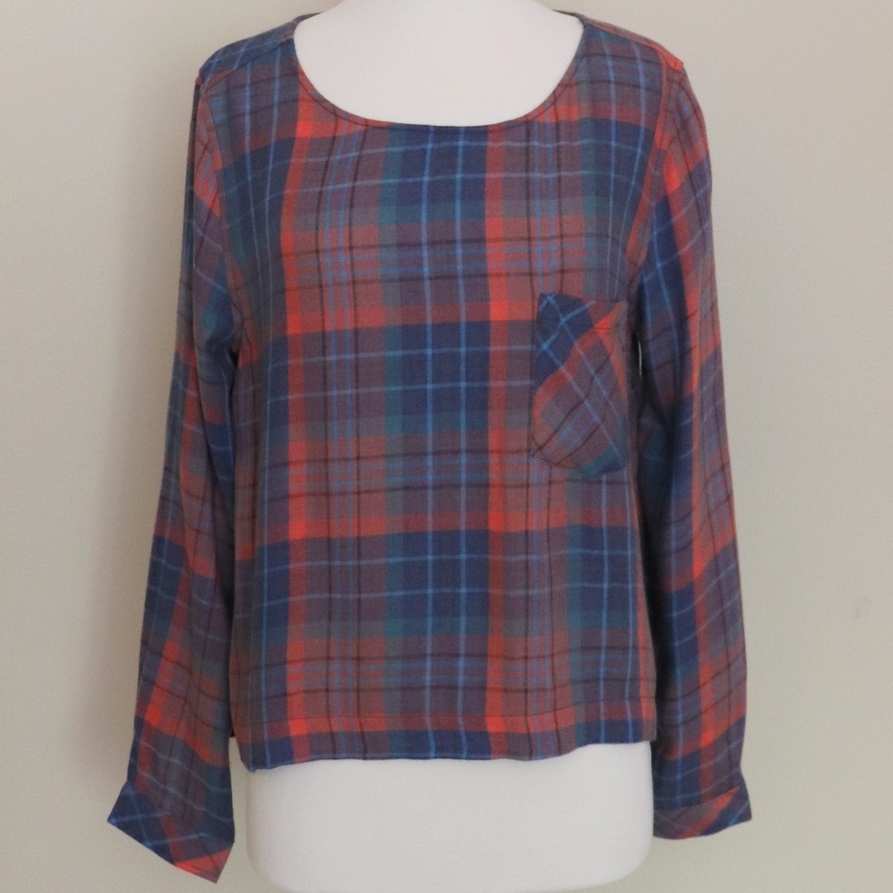 Cloth & Stone Plaid Long Sleeve Lace Up Back SizeL